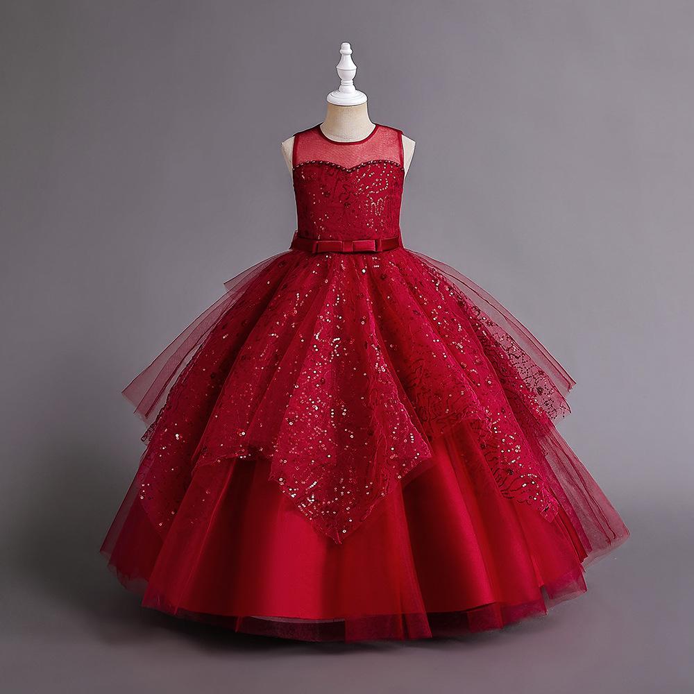 Girls' Sleeveless Princess Print Puff Skirt Evening Gown for Choir and Summer