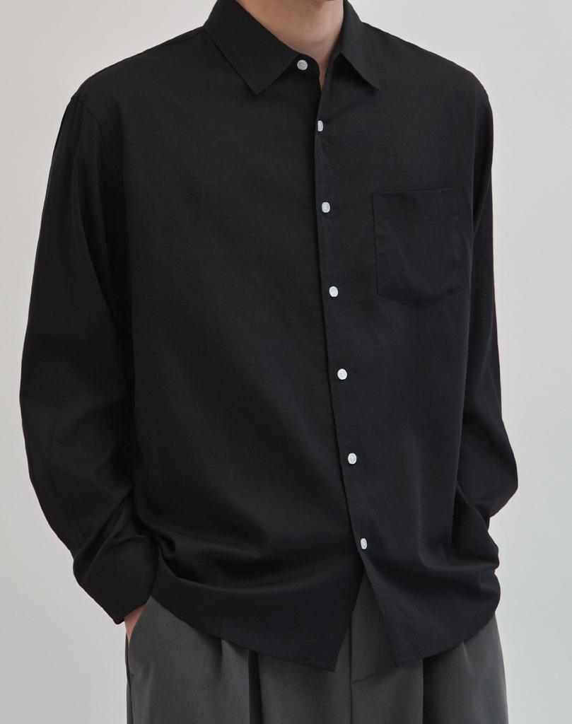 WORK ON BODY OFF Claire Semi-Overfit Linen Shirt [Black]
