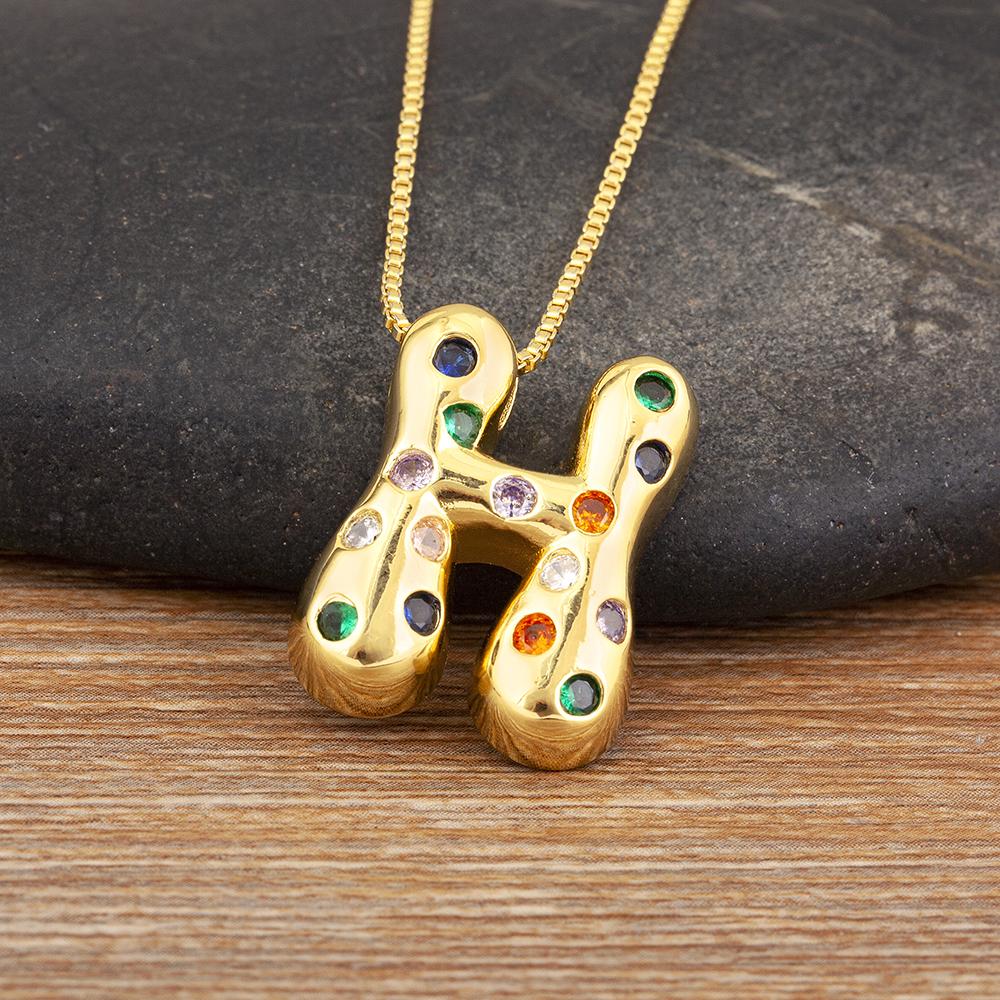 Nidin New Fashion 26 A-Z Letters Initials Alphabet Pendant Necklace For Women Men Inlaid Colorful Zircon Jewelry Accessories