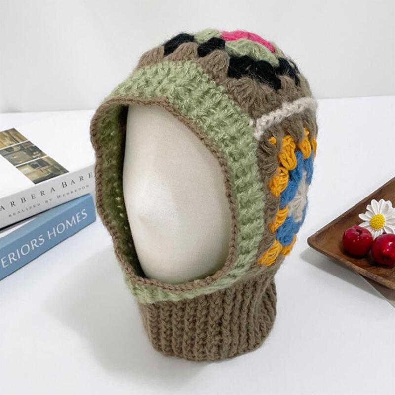 Women s Flower Knitted Diver Balaclava Hat C6497_Black