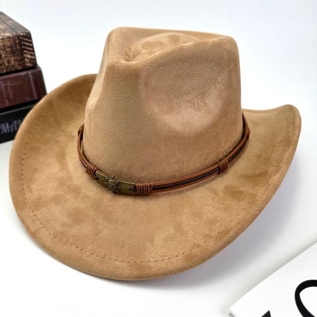 Western Cowboy Hat Women Woolen British Suede Belt Peach Heart Top Hat Felt Hat