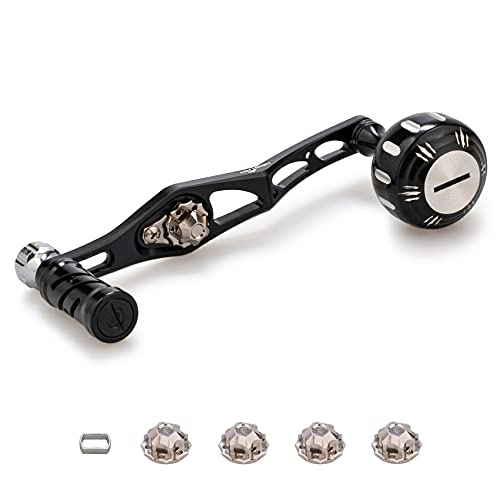 

HEIGHTEN Improved 70/45mm Reel Handle for Shimano, Daiwa, and Abu V2.0 Baitcasting Reels (Black/Silver Knob & Black Handle) (HT03305)