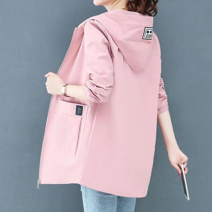 Women With Big pockets Windbreaker Middle-Aged Mother's Hooded Long Jacket Women's Spring Autumn Loose Outwear