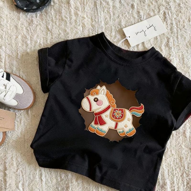 Kids Pure Cotton Cartoon Short Sleeve T Shirt Summer Baby Toddler Round Neck Top