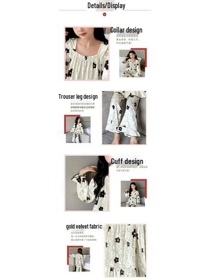 Czarny Piżamowy Zestaw z Złotego Weluru w Kwiaty dla Dziewczynek - Nowość Wiosna/Jesień 2025