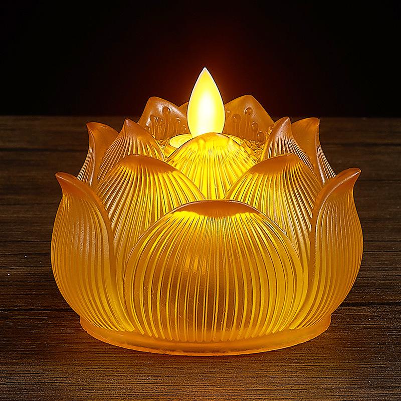 

Rechargeable glass lotus electronic Buddha lamp LED simulation temple smokeless home Buddha Bodhisattva long-lasting lamp USB&L