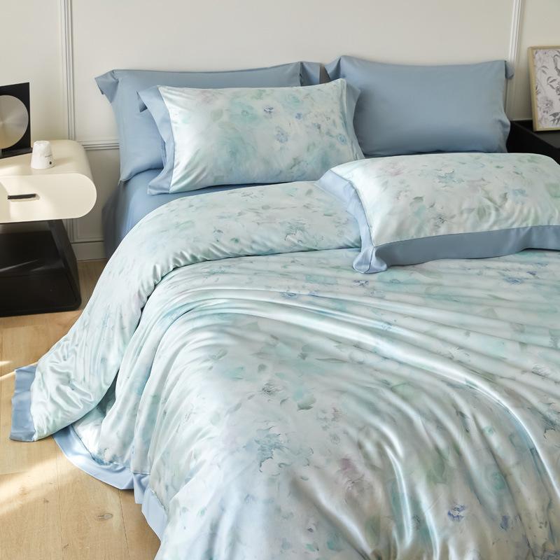 Eisseide Bettwäsche Set Vierteiliges Set, Hautfreundliche Wasserwasch-Bettlaken Bettbezüge Kissenbezüge