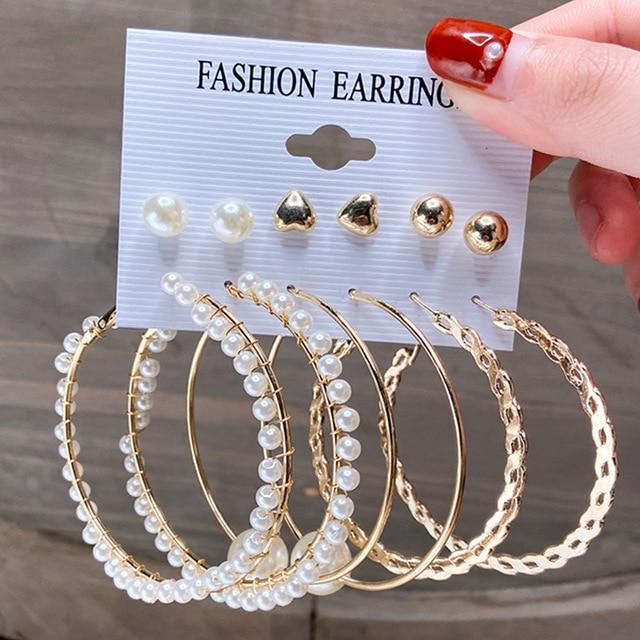 17KM Mode Perle Creolen Set Für Frauen Geometirc Gold Metall Kreis Creolen Brincos 2021 Trend Schmuck Geschenk