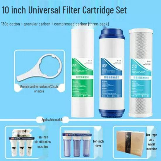 «Универсальный 10-дюймовый фильтр для очистки воды»: 3-ступенчатый PP хлопок, UDF гранулированный уголь, CTO спрессованный активированный уголь для дома