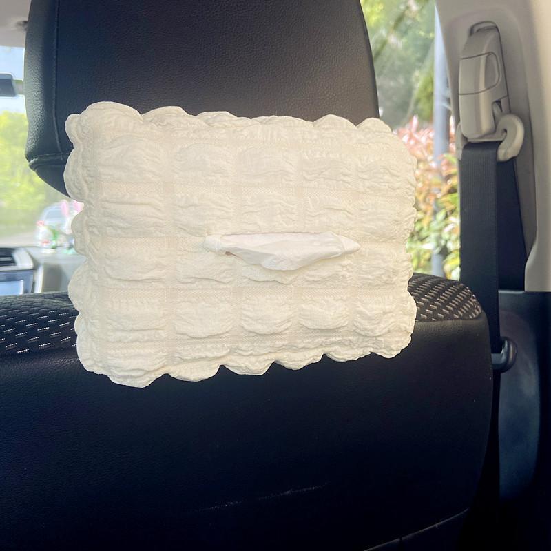 1pc Waffle Bubble Puff Car Tissue Box Cover, Adjustable Elastic Band Napkin Holder, Paper Box Protector for Vehicle Use
