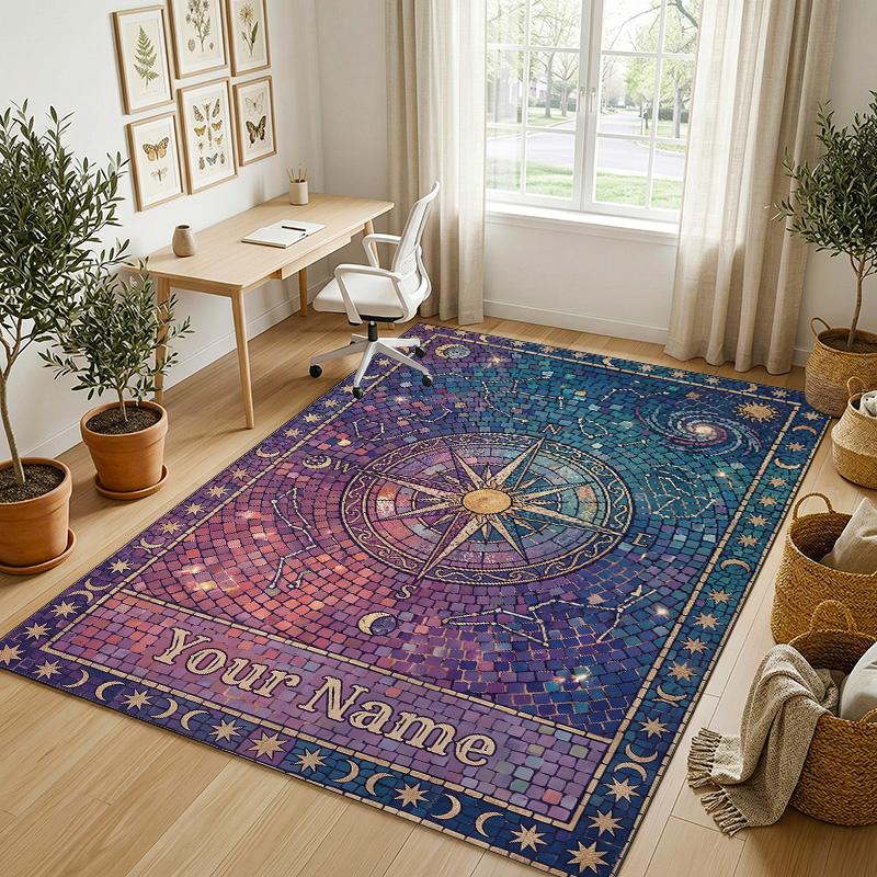 Cosmic Cat Dreamscape Theme Soft Crystal Velvet Rug Custom Name & Text Print Non Slip Floor Rug for Bedroom Living Room