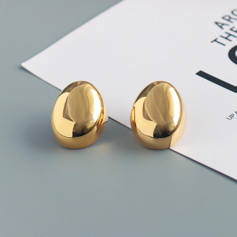 

Elegant 925 Silver Glossy Oval Goose Egg-Shaped Statement Earrings