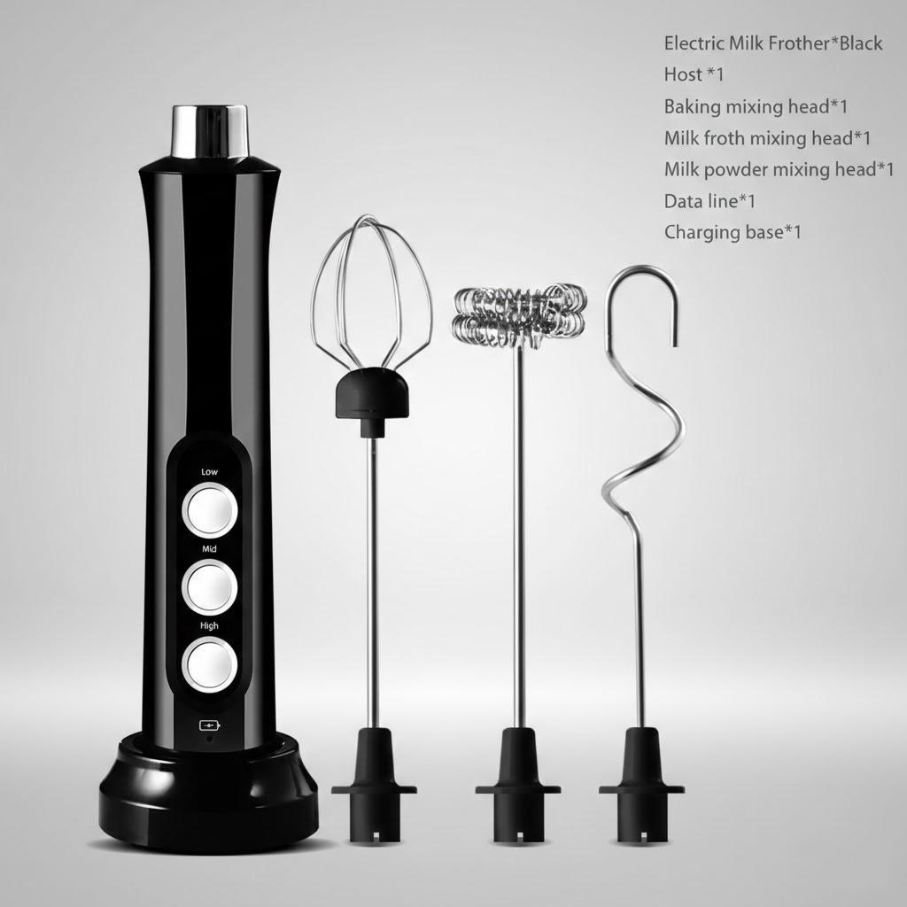 

USB Electric Milk Frother Handheld Blender Whisk Mixer Wireless Egg Beater Foamer Kitchen Tools for Coffee Cooking Baking Mixing чорний