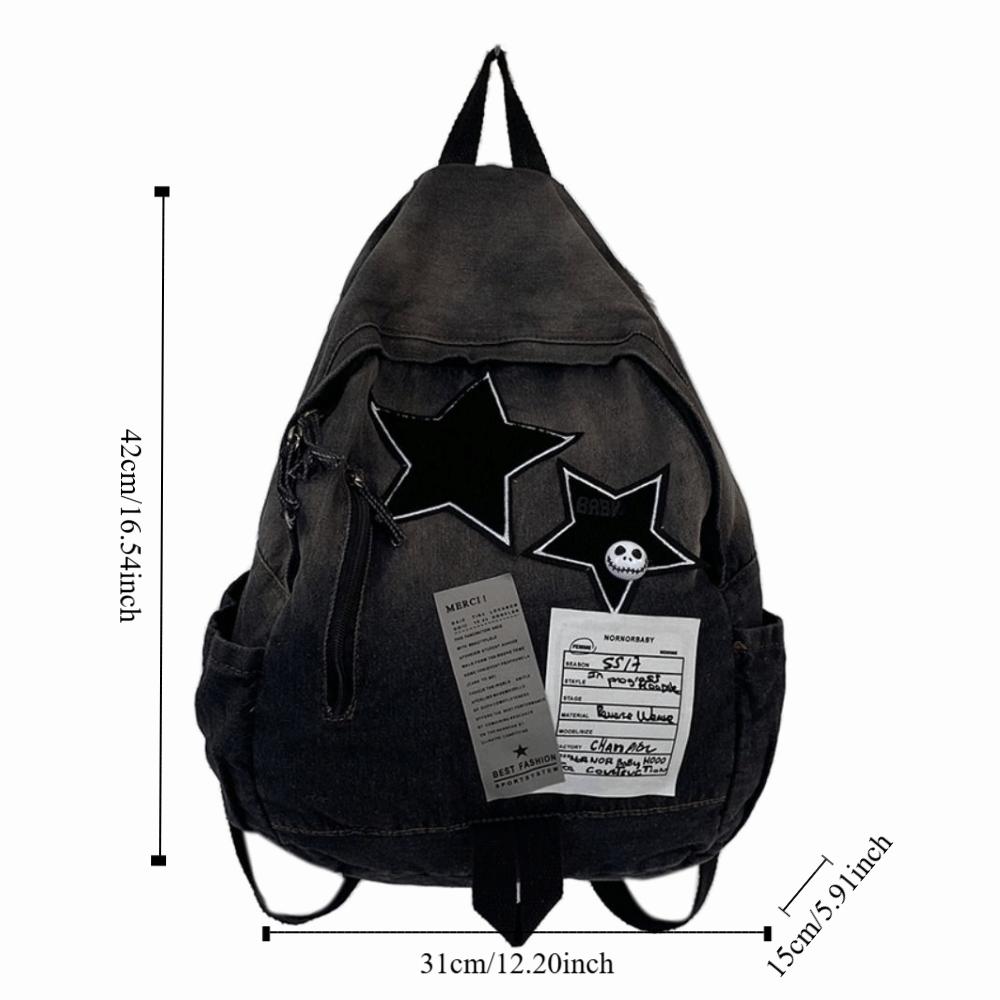 Small Pack Y2K  Shoulder Bag Gradient Casual Backpack Simple Denim Star Backpack  Travel
