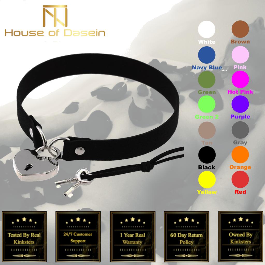 Heart Pendant Locking Collar With Key Choker Necklace Slave Restraints Collars & Leashes