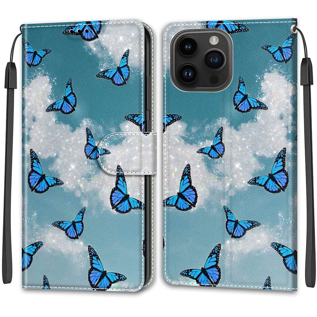 White Cloud Blue Butterfly PU Leather Wallet Flip Photo Frame Book Case for iPhone Samsung Huawei Honor Xiaomi Redmi Oppo Sony Motorola Nokia Google
