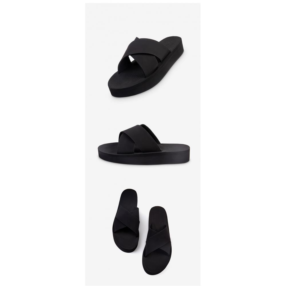 Indosol Black Slide Slipper   Platform Cross Slide