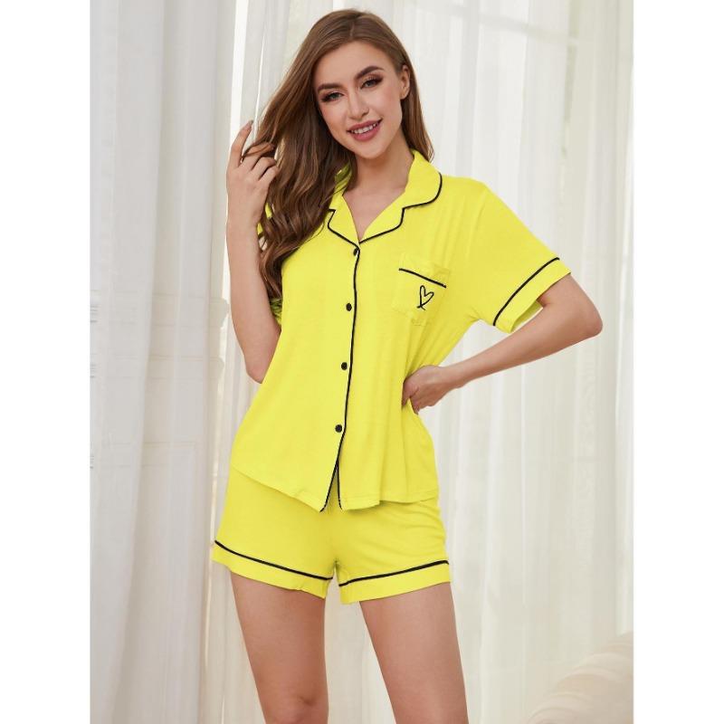 Women Casual Short Sleeve Shorts Two Piece Pajama Set Summer Sleepwear