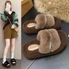 Thick-soled rhinestone fluffy slippers for women wearing new small trendy cotton slippers heightening shoes
