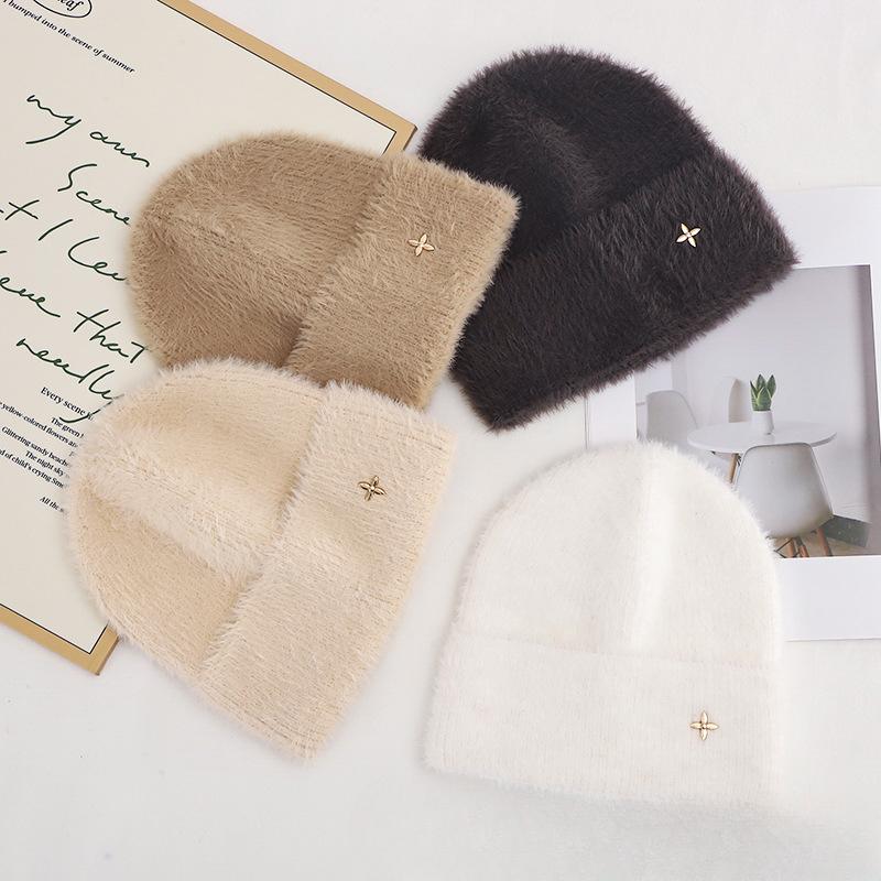 Autumn and Winter Wool Hat for Women Plush New Korean Version Versatile Warm Ear Protection Thickened Fashionable Knit Hat