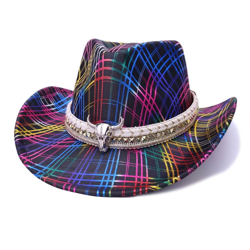 Colored Western Cowboy Hat Men'S And Women'S Versatile Jazz Hat Holiday Party Party Top Hat