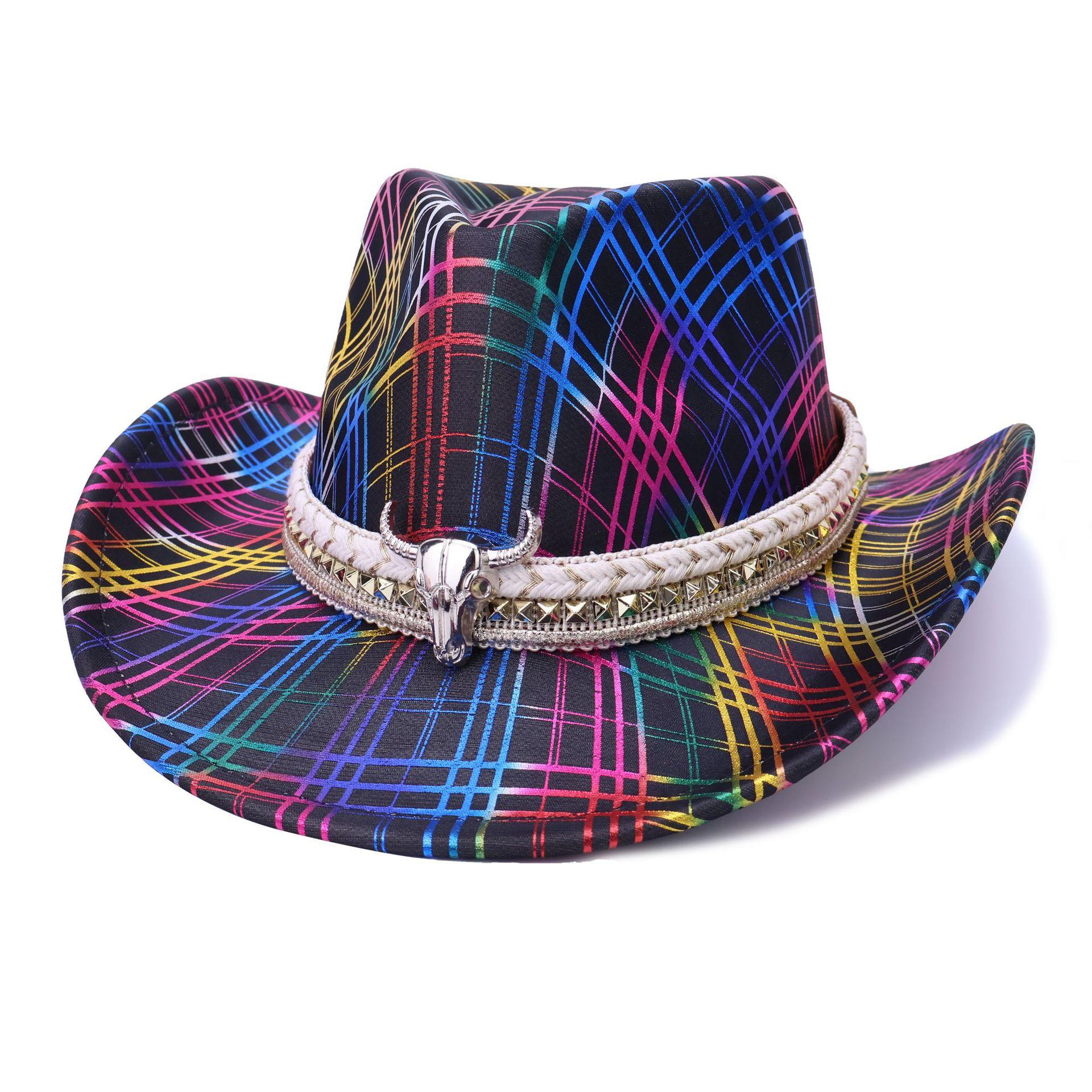 

Colorful Western Cowboy Hats Men S And Women S Versatile Jazz Hats Holiday Party Party Top Hats M（56-58cm） чорний