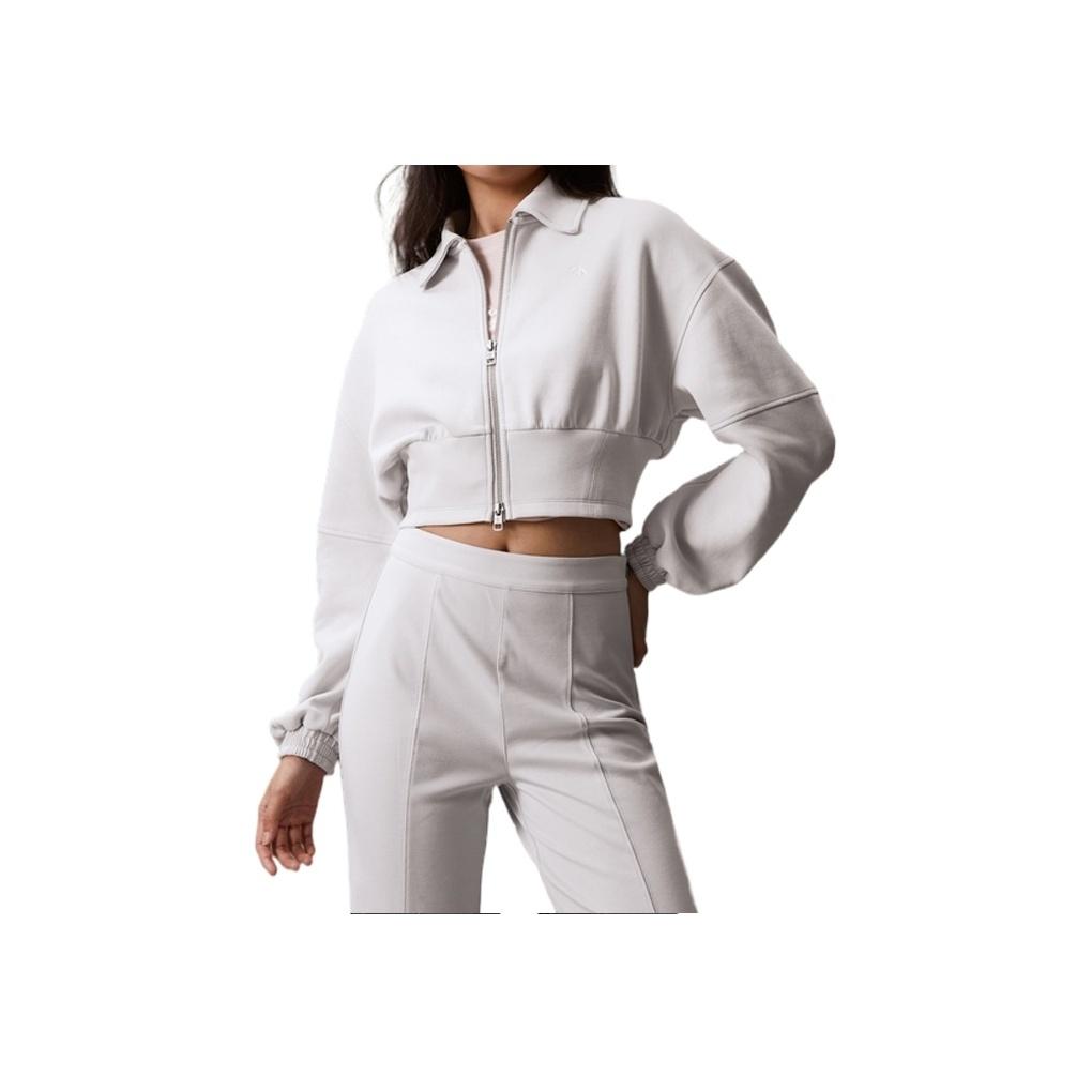 Calvin Klein Gathered Short Zip Collar Long Sleeve Sweatshirt Women sweatshirt Galaxy-Gray J223329