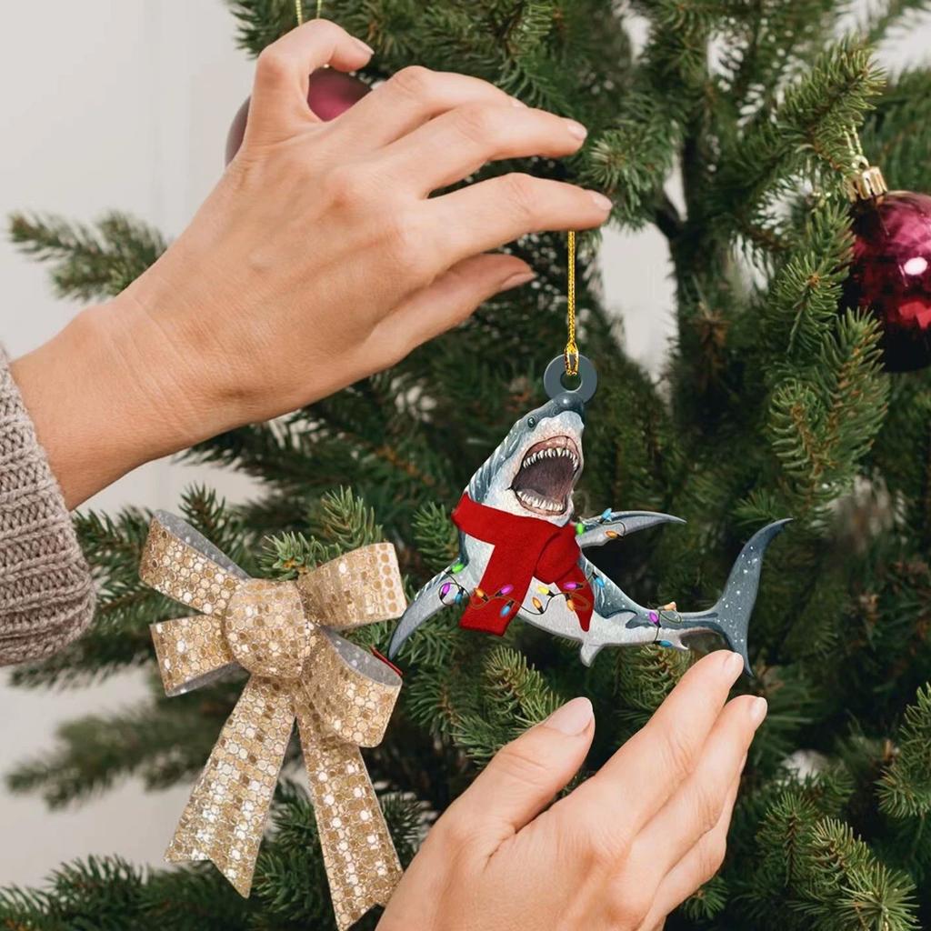 Unique Sharks Xmas Tree Decoration 2D Flat Hanging Pendant For Christmas Tree Decoration