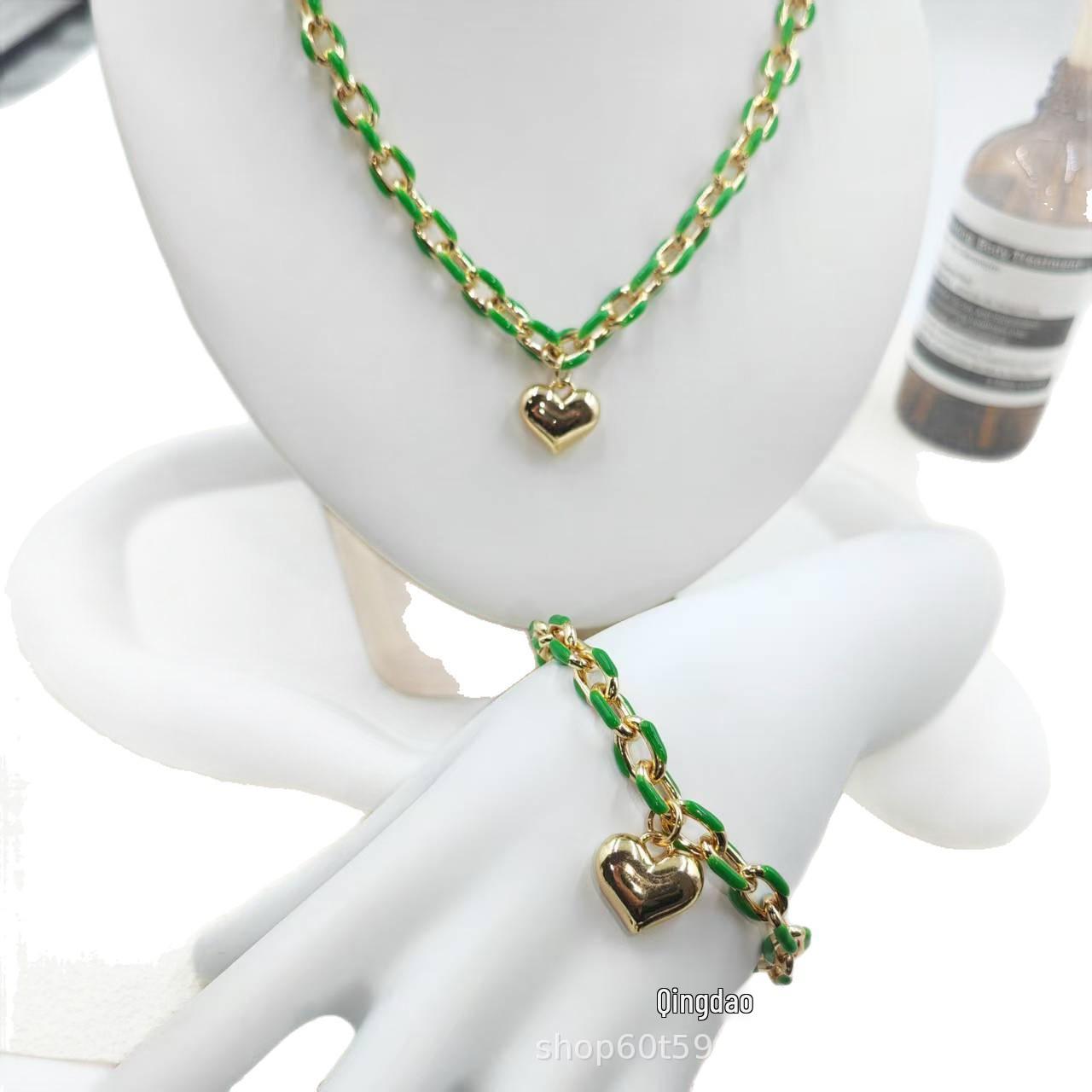 

Japanese Metal Heart Hip Hop Style Luxury Bracelet & Necklace Set Bracelet