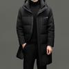 Mens Mid-Length Down Jacket Winter Warm Thick Hooded Coat Middle-Aged Men Office Casual Wear