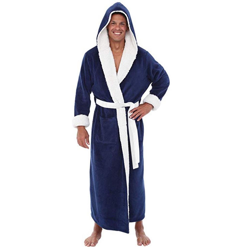 Men's Winter Plush Lengthened Shawl Bathrobe Home Clothes Long Sleeved Robe Coat