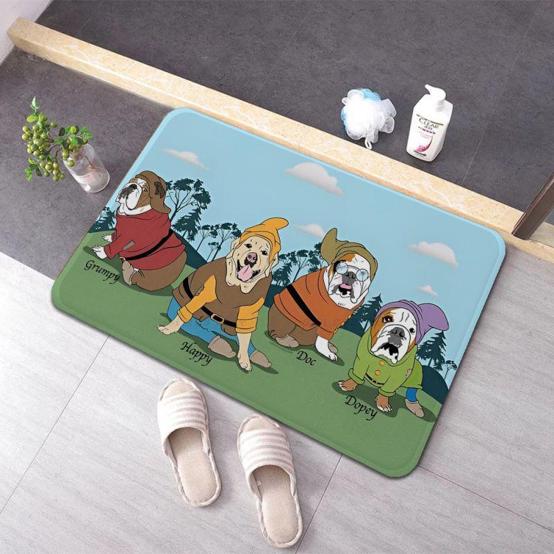 Plush Soft Non-slip Absorbent INS Style French Bulldog Print Mat for Bathroom Bedroom Laundry Room Rug Carpet Home Decor
