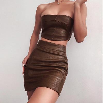 Women's Autumn Sexy Plunge Slim Package Hip Short Skirt Set