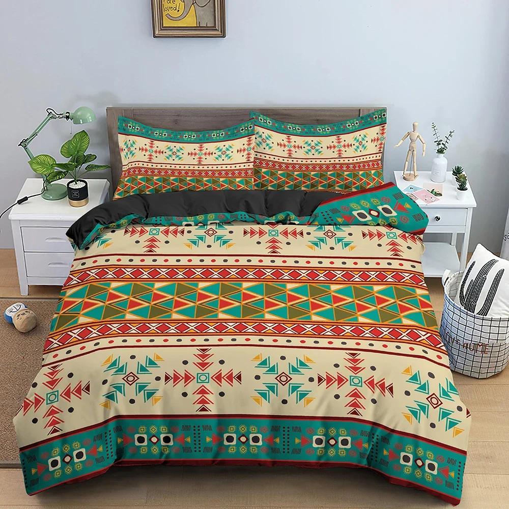 

3D Ethnic Geometric Pattern Duvet Cover Bedding Set For Bedroom Luxury Quilt Cover Soft Cozy King Queen Full Double Bedclothes 70x133cm 2pcs