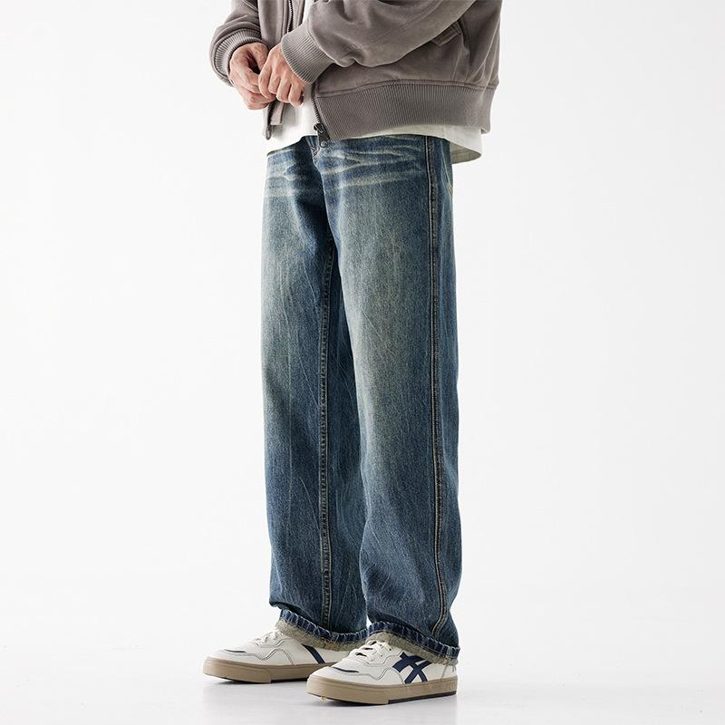 American high street retro jeans men's straight wide-leg pants trendy brand loose casual long pants new denim men's pants
