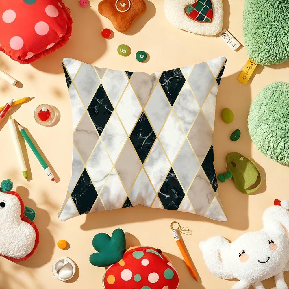 Hexagon Marble Pattern Cushion Cover Plush Fabric Soft DoubleSided Printed Sofa Warm Winter Home Gift Pillow Cover