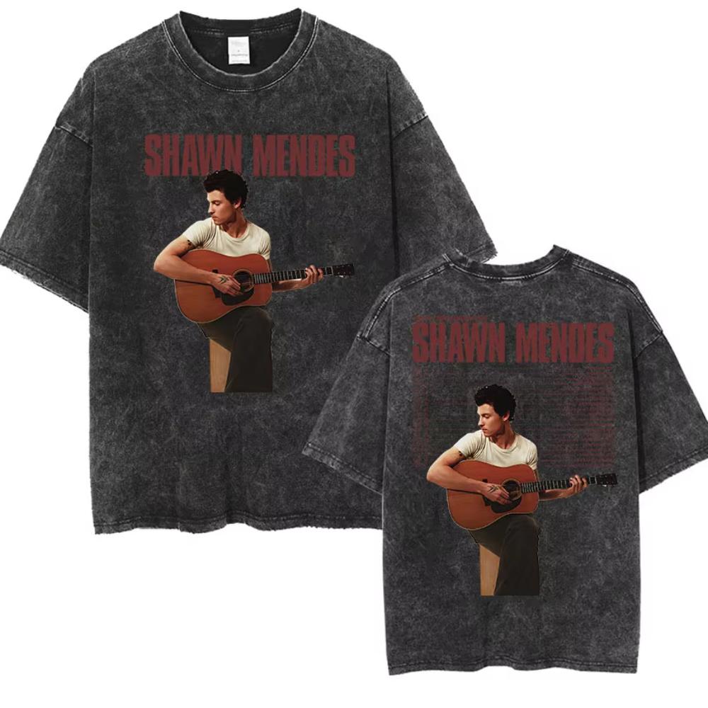 Rapper Shawn Mendes Tour Album Vintage Washed T-Shirt Herren Hip Hop Oversized T-Shirt Mode Hohe Qualität Baumwolle T-Shirts