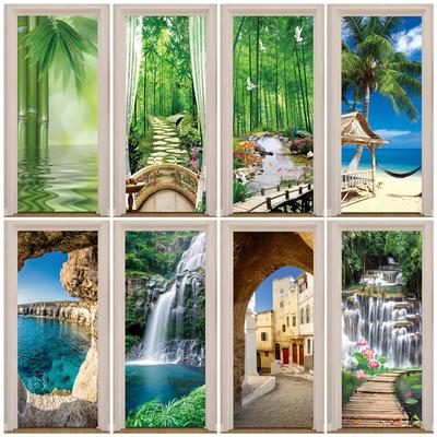 PVC Home Decor Eingang Tür Aufkleber Bad Dusche Zimmer Schlafzimmer Selbstklebende Fototapete Renovierung Landschaft Poster Wasserdicht