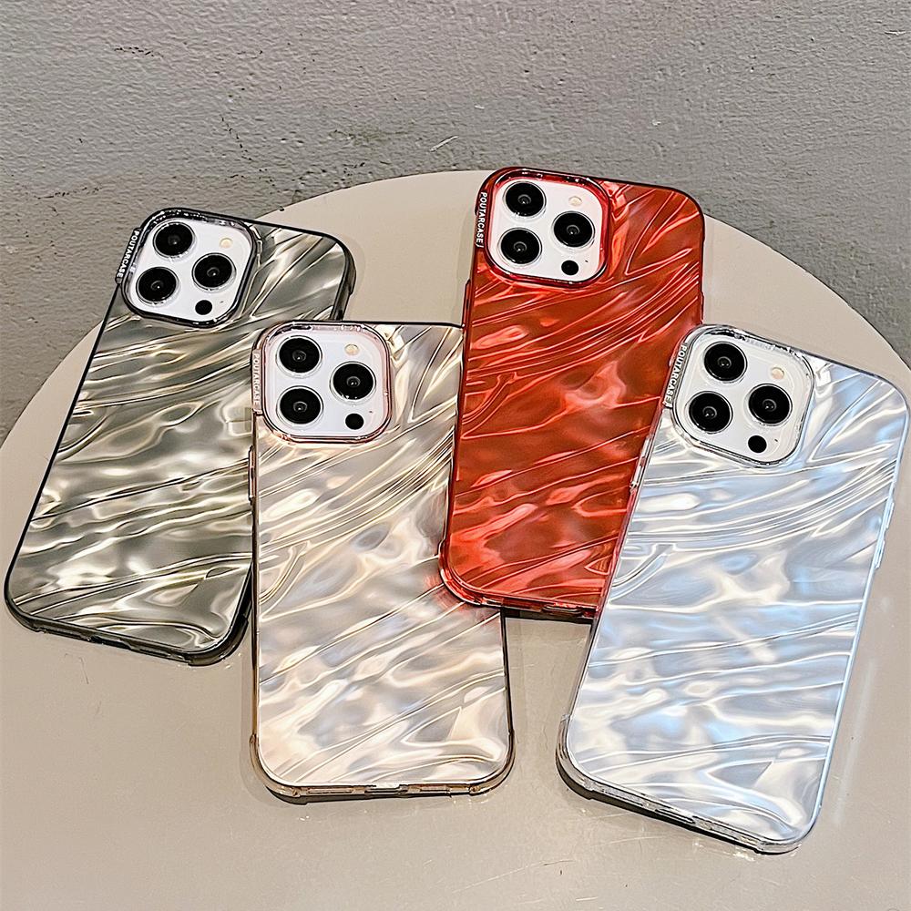 Luxury Plating Silicone Shiny Water Ripple Case For iPhone 16 15 14 13 12 11 Pro Max Plus Aesthetic Camera Protection Cool Cover