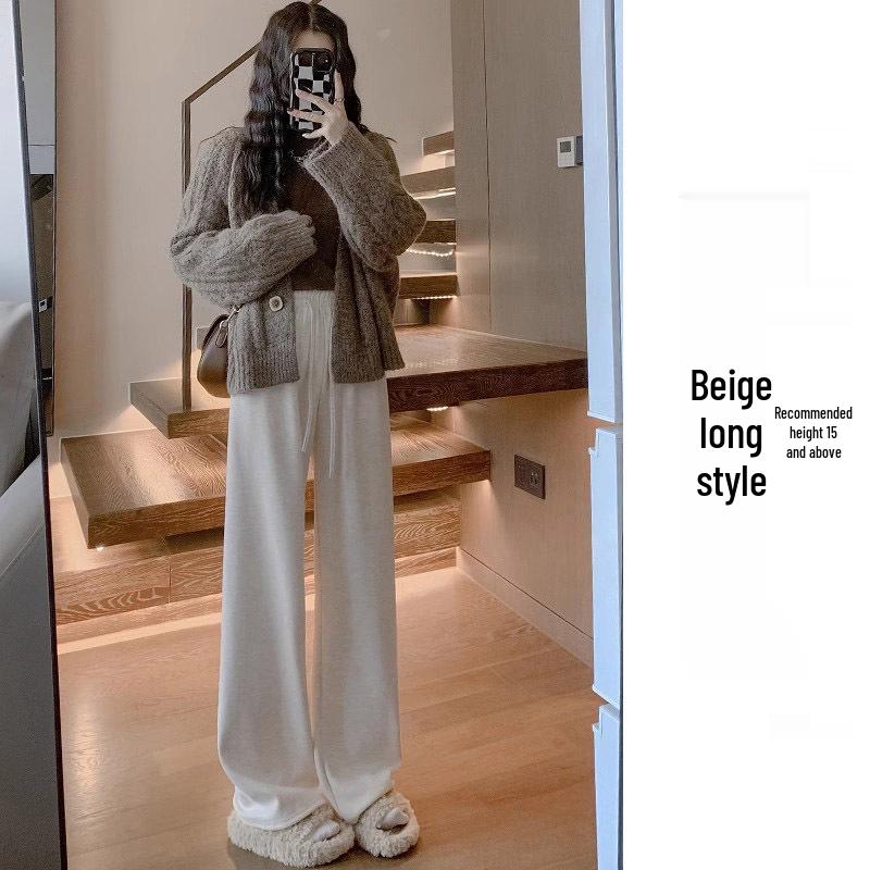 Women's High-Waisted Fleece-Lined Wide-Leg Rice Cotton Pants for Autumn/Winter 2025