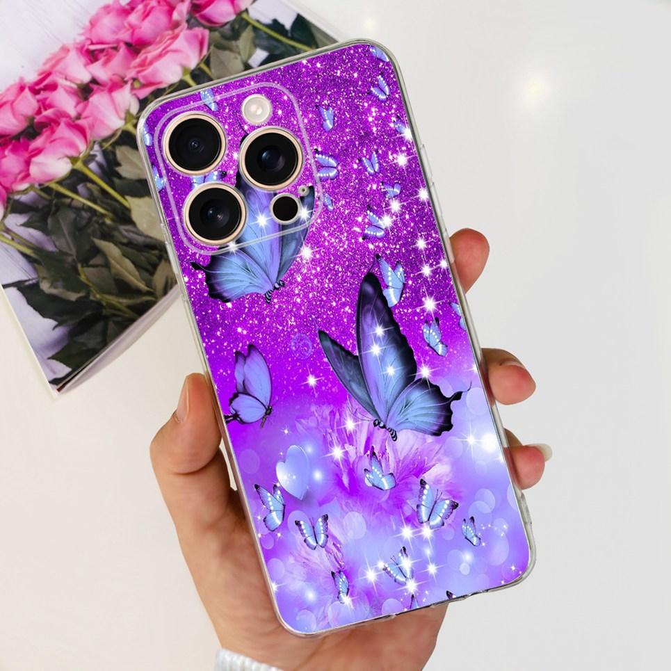 Flower Butterfly Women Fashion Back Cover For iPhone 16 Pro 16 Plus 16 Pro Max Phone Funda Transparent Soft TPU Silicone Case