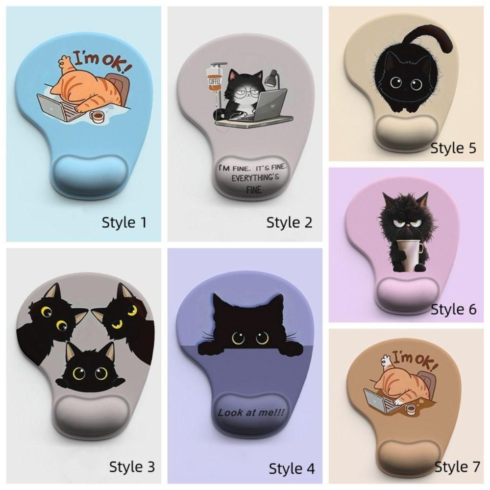 Comfortable Cat Mouse Mat Cute Cartoon Wrist Support Pad Black Cat Animal Mouse Pad Home Office