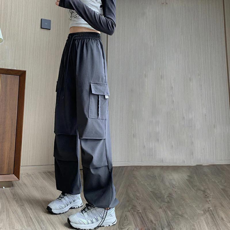 Fashion Women Joggers Pants Casual Chic Straight Cargo Pants Elastic High Waist Streetwear Slim Trousers Summer Thin