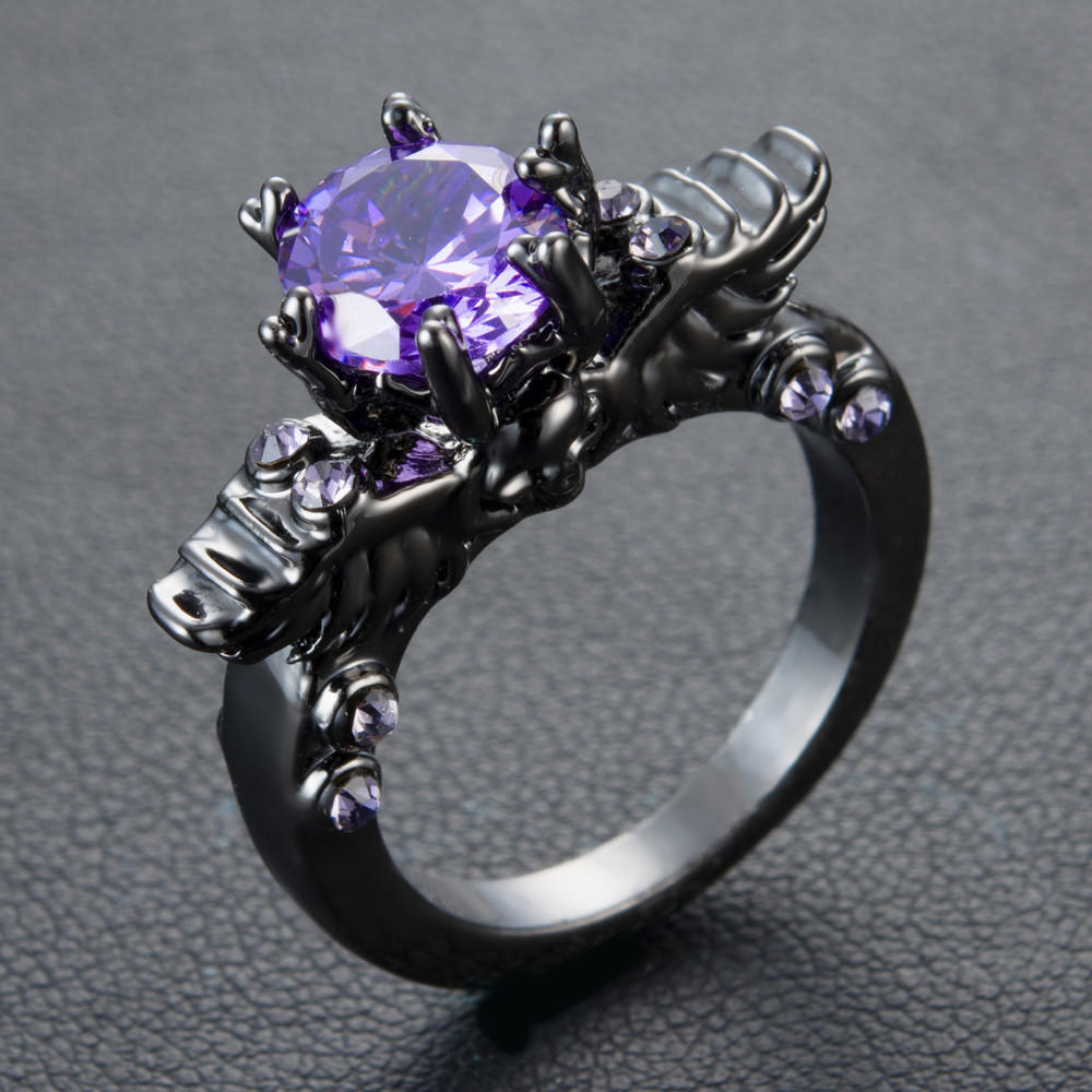 New Style Black Gold Color Red Stone Fashion Ring Unisex Jewelry Couple Wedding Ring Inlaid Red Purple Stone Punk Drop Shipping