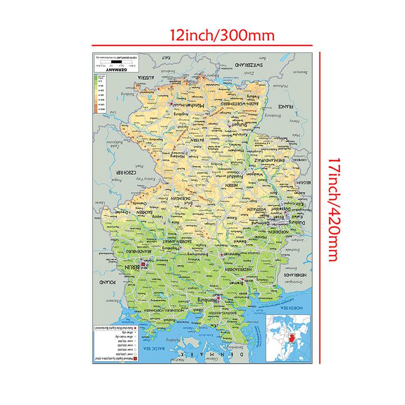 Unframed English-Germany Map-Geographic Map,Wall Decor for Home,Classroom,Indoor/Outdoor Use,Educational Poster,Travel Tools