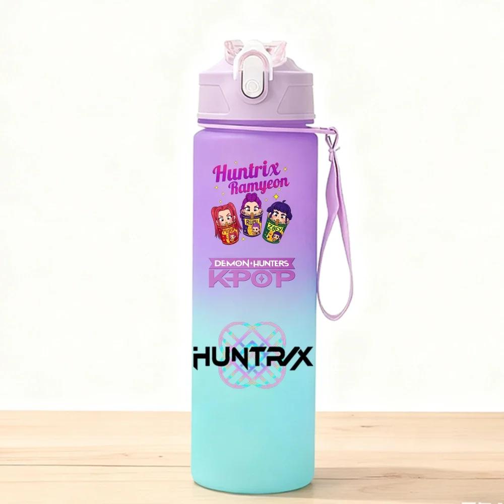 750ML KPop Demon Hunters Sport Water Bottle Adorable Cartoon Anime Plastic Cup Portable Cold Drink Box designed for Children Children