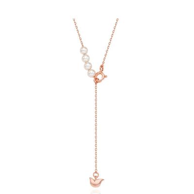 Tirr Lirr Cadena de Tulipán con Perla Gota Cadena de Plata Rosa Collar TNSSVP13996M