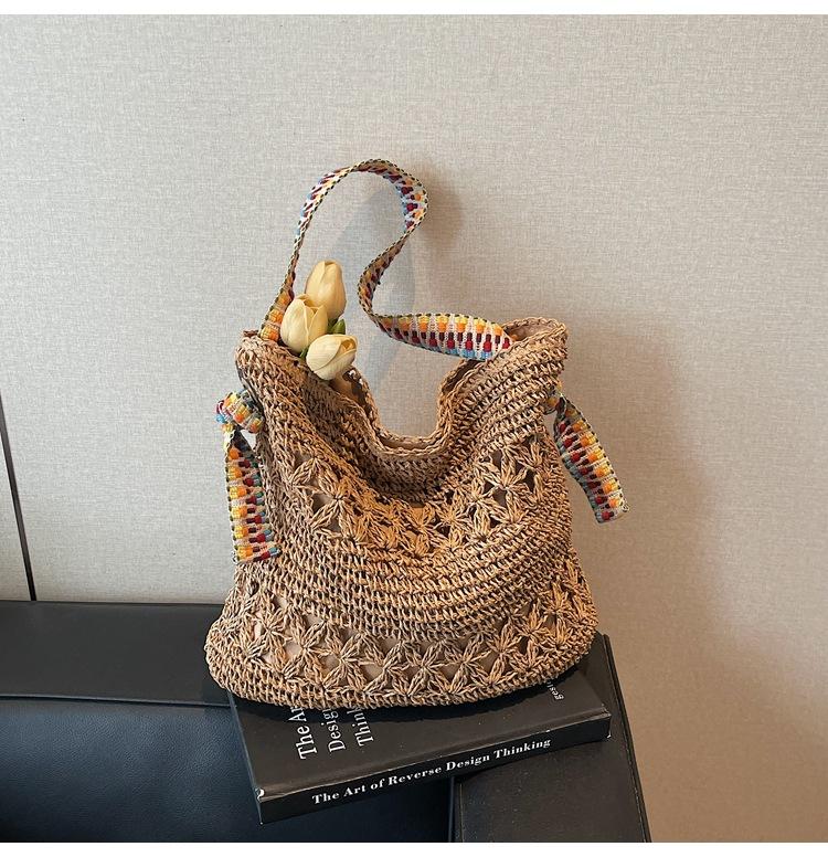 New Retro Vacation Style Beach Woven Bag Lazy Style Straw Woven Bag Large Capacity Shoulder Armpit Bag