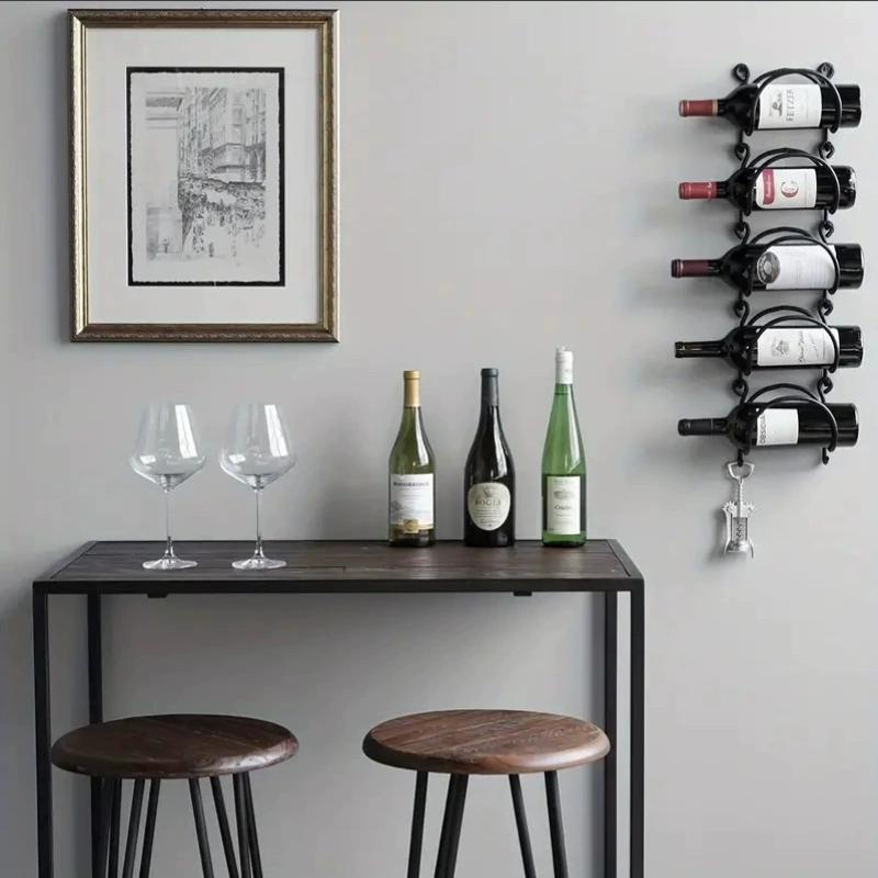 Wrought Iron Bathroom Towel Rack Wall-Mounted Wine Bottle Display Rack Simple Multifunctional Storage Shelf
