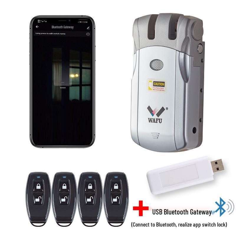 Wireless Remote-Control Smart Lock with Invisible Design and Electric Bull Head Lock for No-Drill Installation